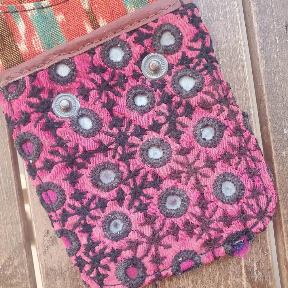 🍄🪬 Free People Boho Embroidered Repurposed vtg banjara hippie Wallet card case